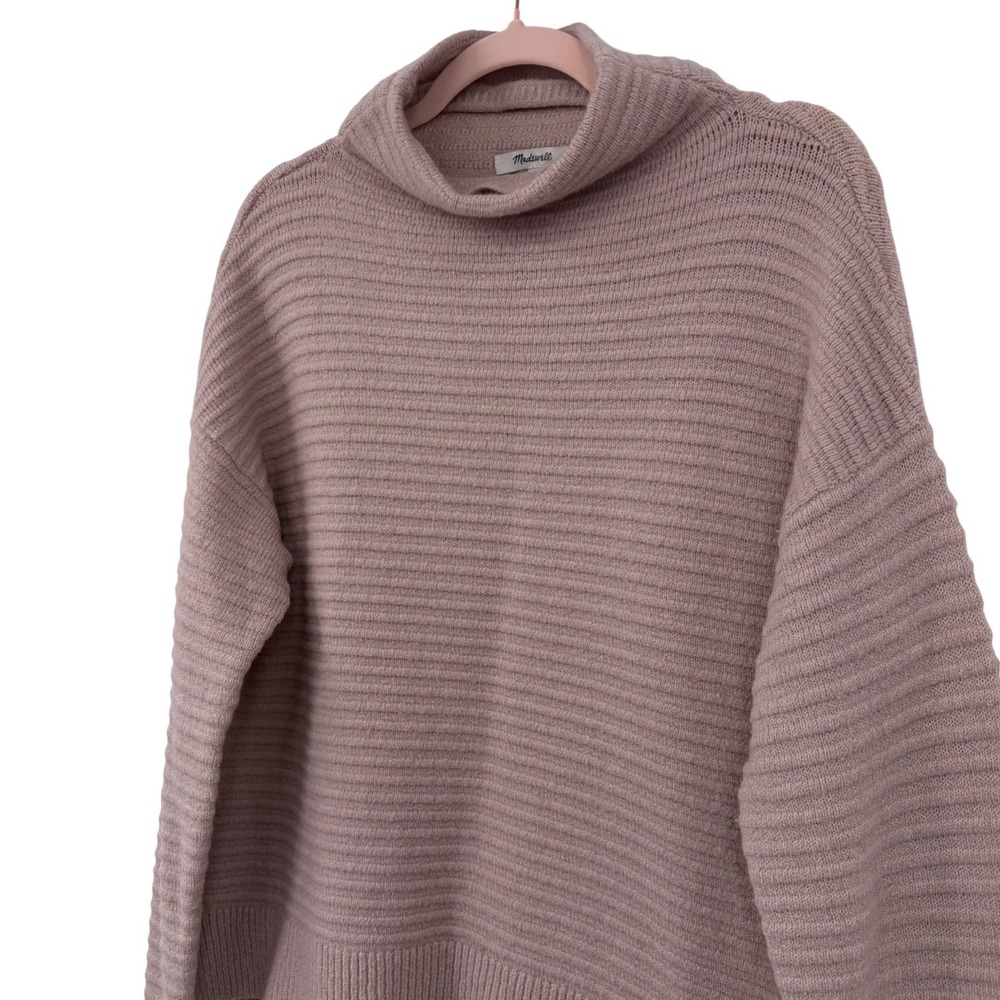 Madewell Funnel Neck Sweater Women Medium Pink Ribbed Wool Blend K5425 Relaxed